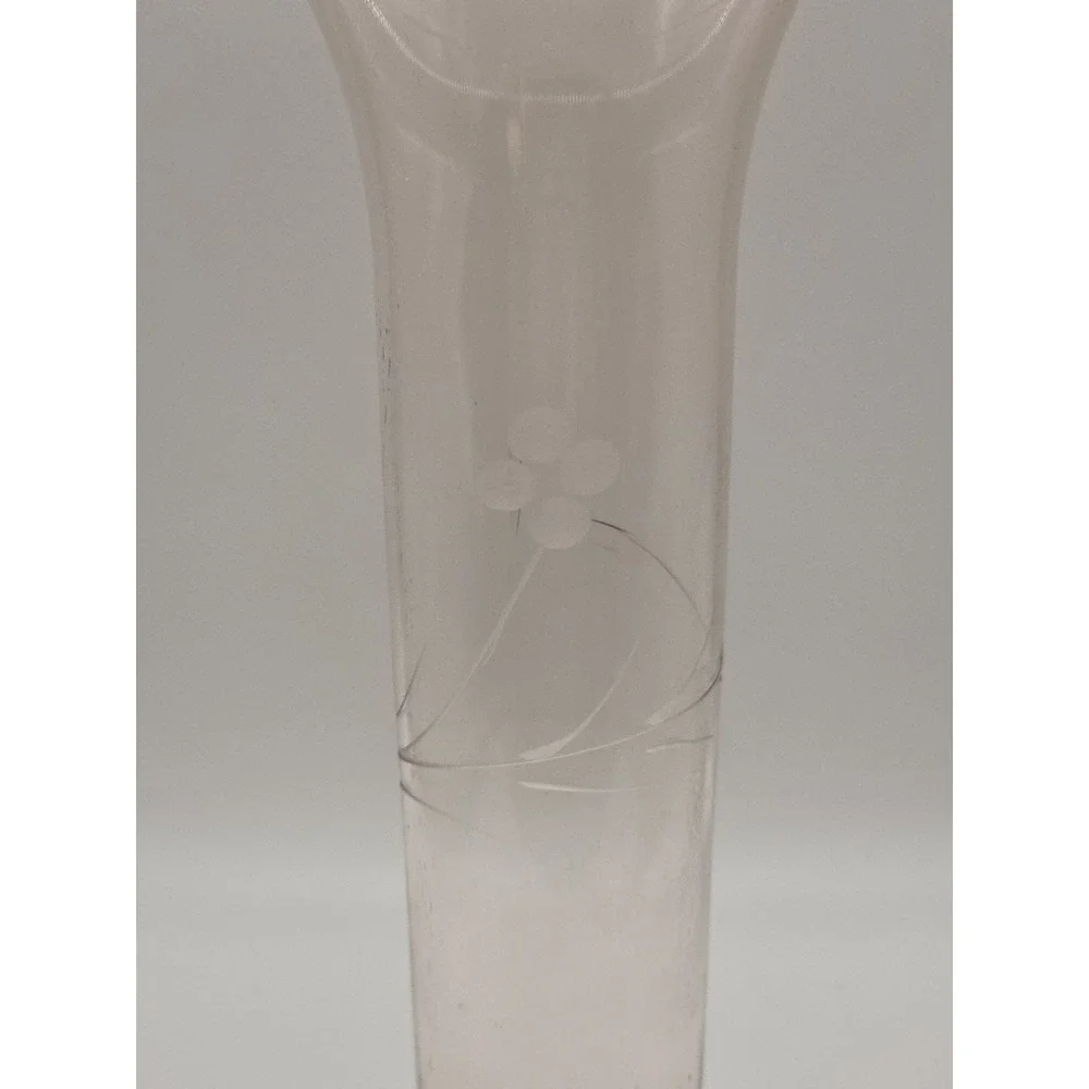 Peach Glass Vase Etched Flowers Stemmed Pedestal Vintage Delicate